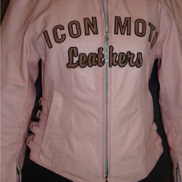 ICON Moto Leathers SMALL Motorcycle Jacket Pink Leather Full Zip Lined - Picture 2 of 10